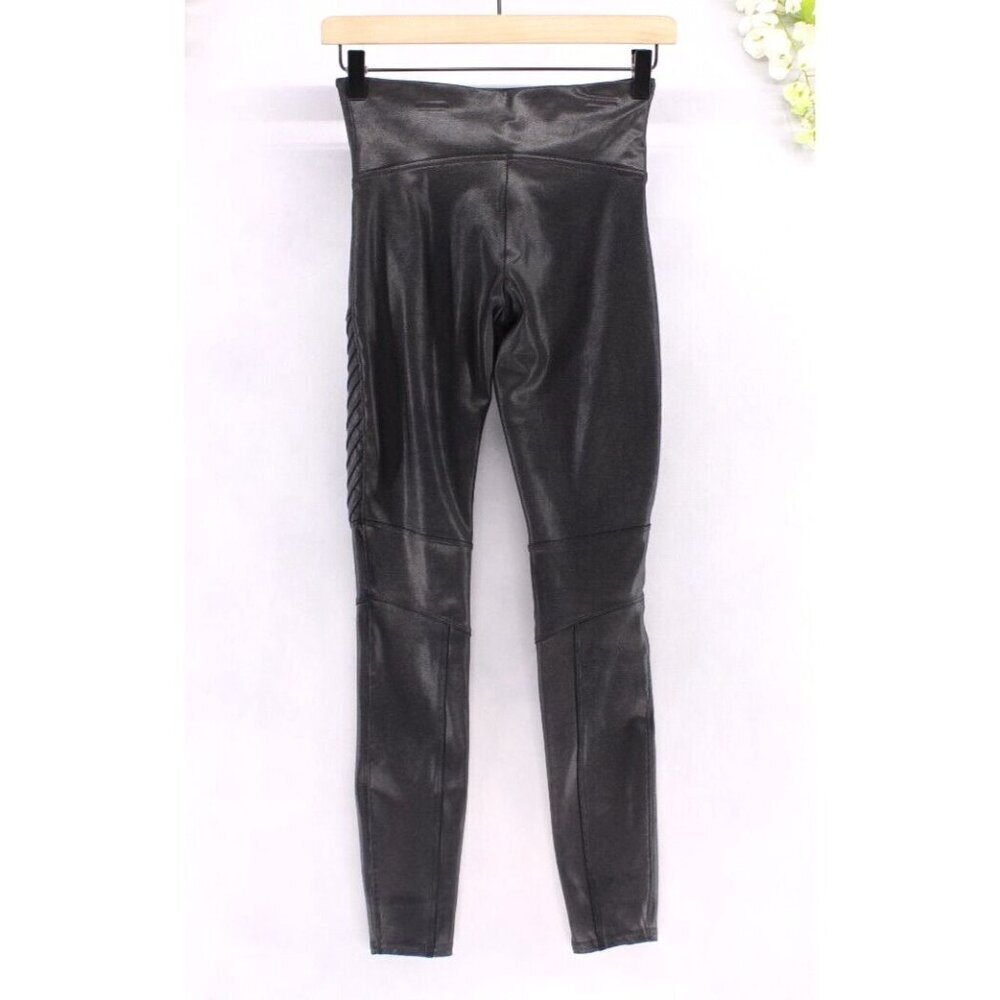 Spanx Women's Faux Leather Moto Leggings Pants Black Stretch Nylon Elastane Sz S - Picture 2 of 7